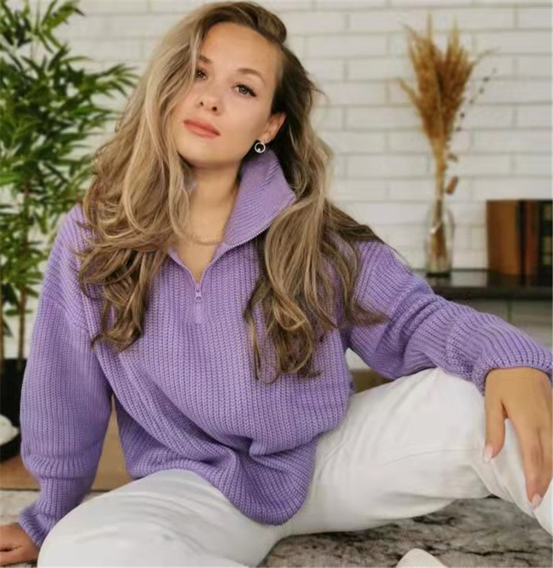 Title 1, Solid Color Half High Neck Loose Casual Pullover