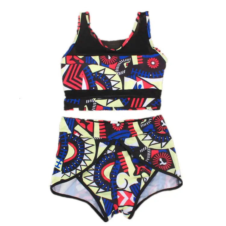 Printed Mesh-paneled High-waisted Swimsuit