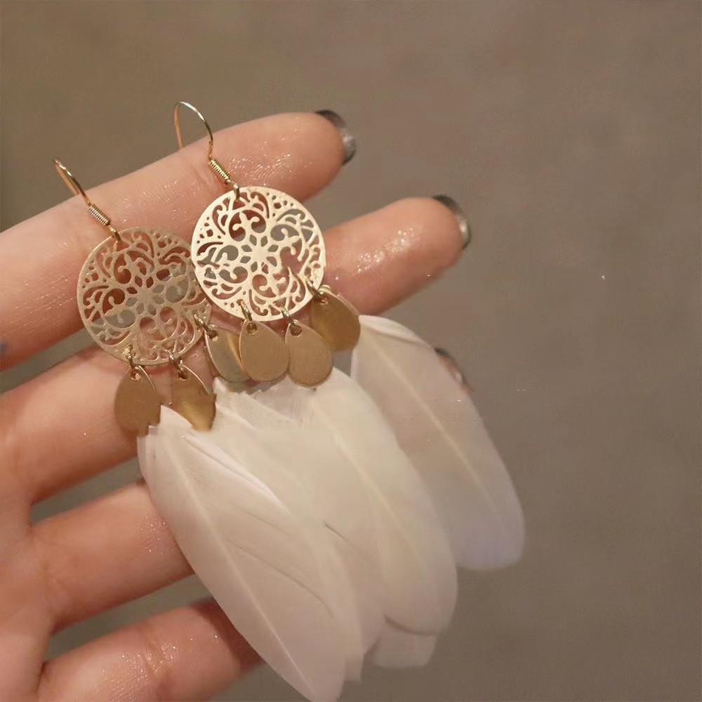 Super Fairy Feather Long Earrings Exotic China-Chic Ethnic Mosquito Incense Ear Clip