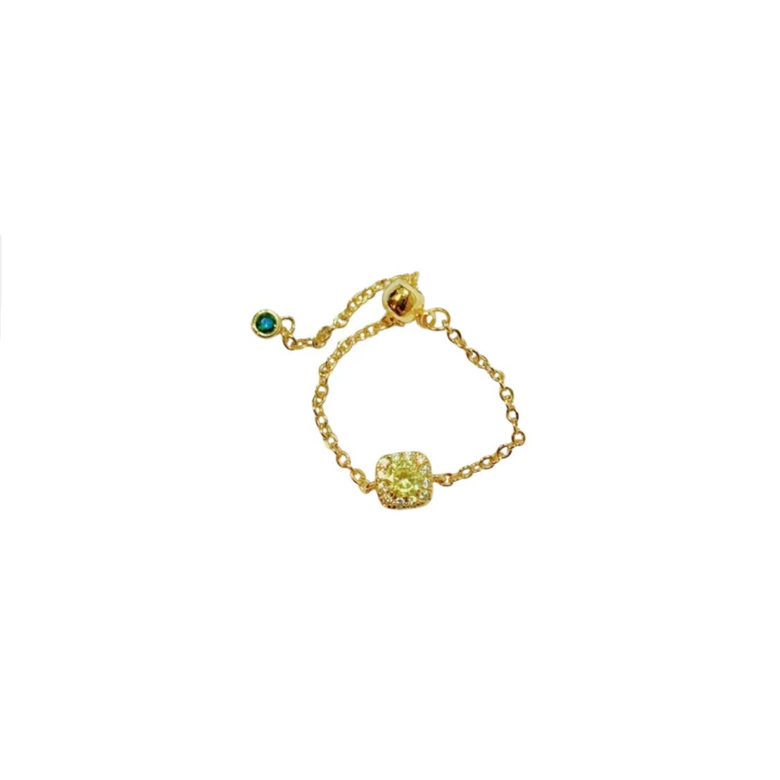 خاتم نسائي بسيط بسلسلة ناعمة وماس أصفر صغير