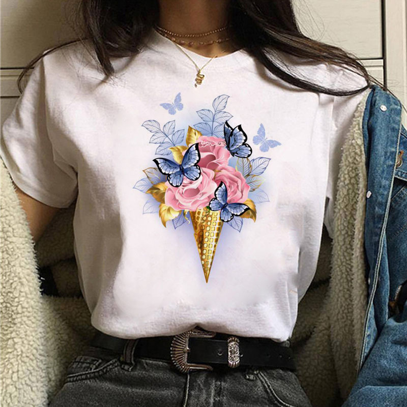 Title 8, Butterfly Flower Ice Cream Print Short Sleeve