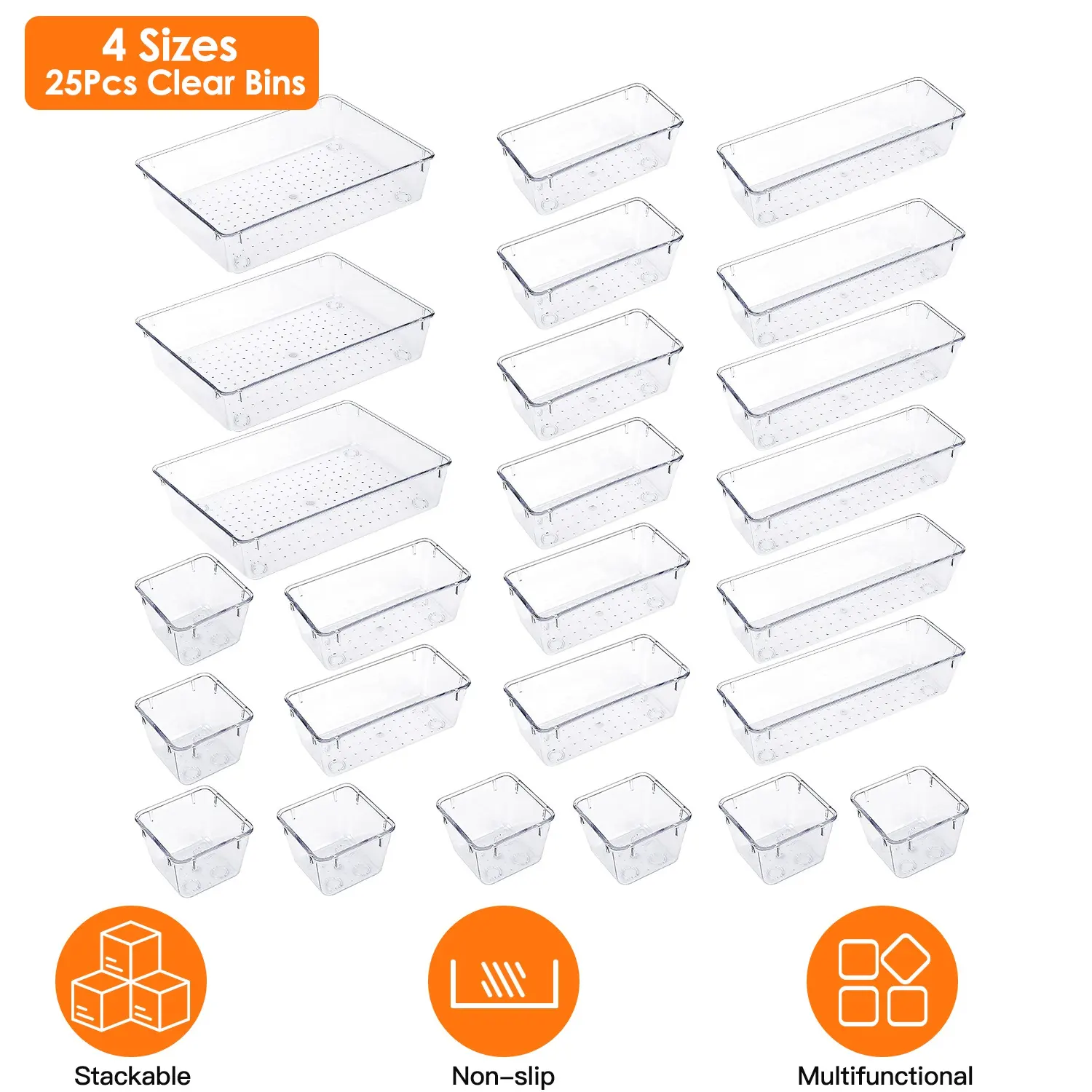 Clear Plastic Drawer Organizers Set 4 Sizes