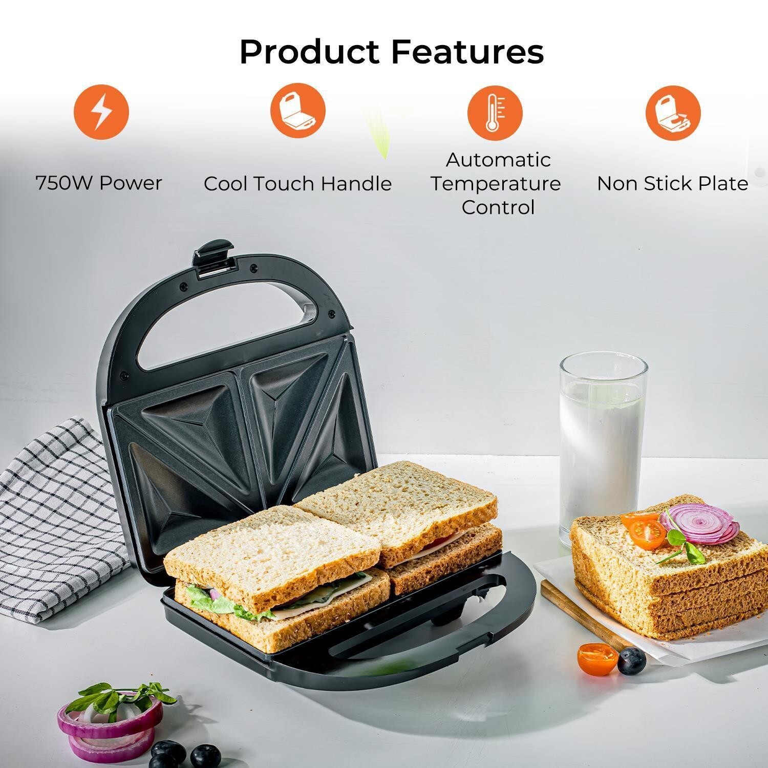 Toastie Maker 2 Slice Sandwich Toaster Non-Stick Machine Easy Clean 750W New — image 8