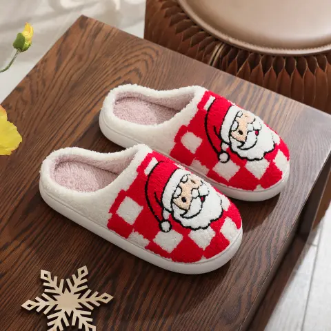 New Christmas Plaid Santa Claus Slippers Winter Indoor Non-slip