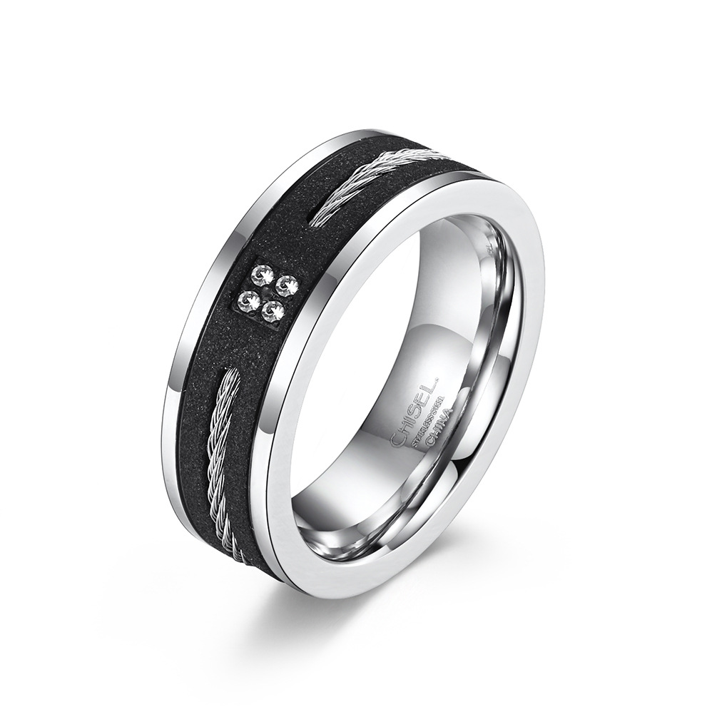 Men's Frosted Stainless Steel Inlaid Wire Rope Ring