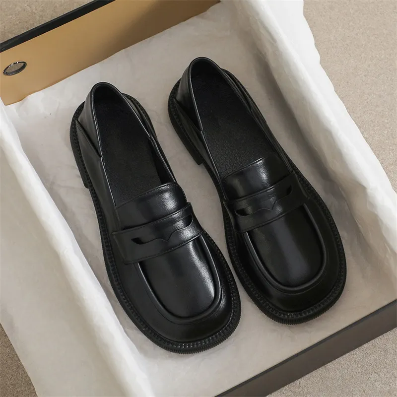 Style One Foot Casual Loafers Round Head Two Women Shoes - Black