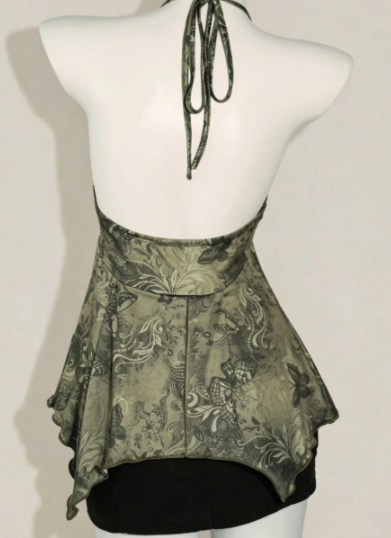 Butterfly Print Halter V-Neck Asymmetric Hem Top