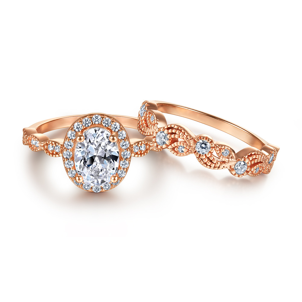 European And American Zircon Sterling Silver Ring Set