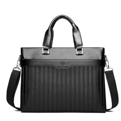 Men's Handbag Casual Briefcase Horizontal Soft Leather - Black - View 1