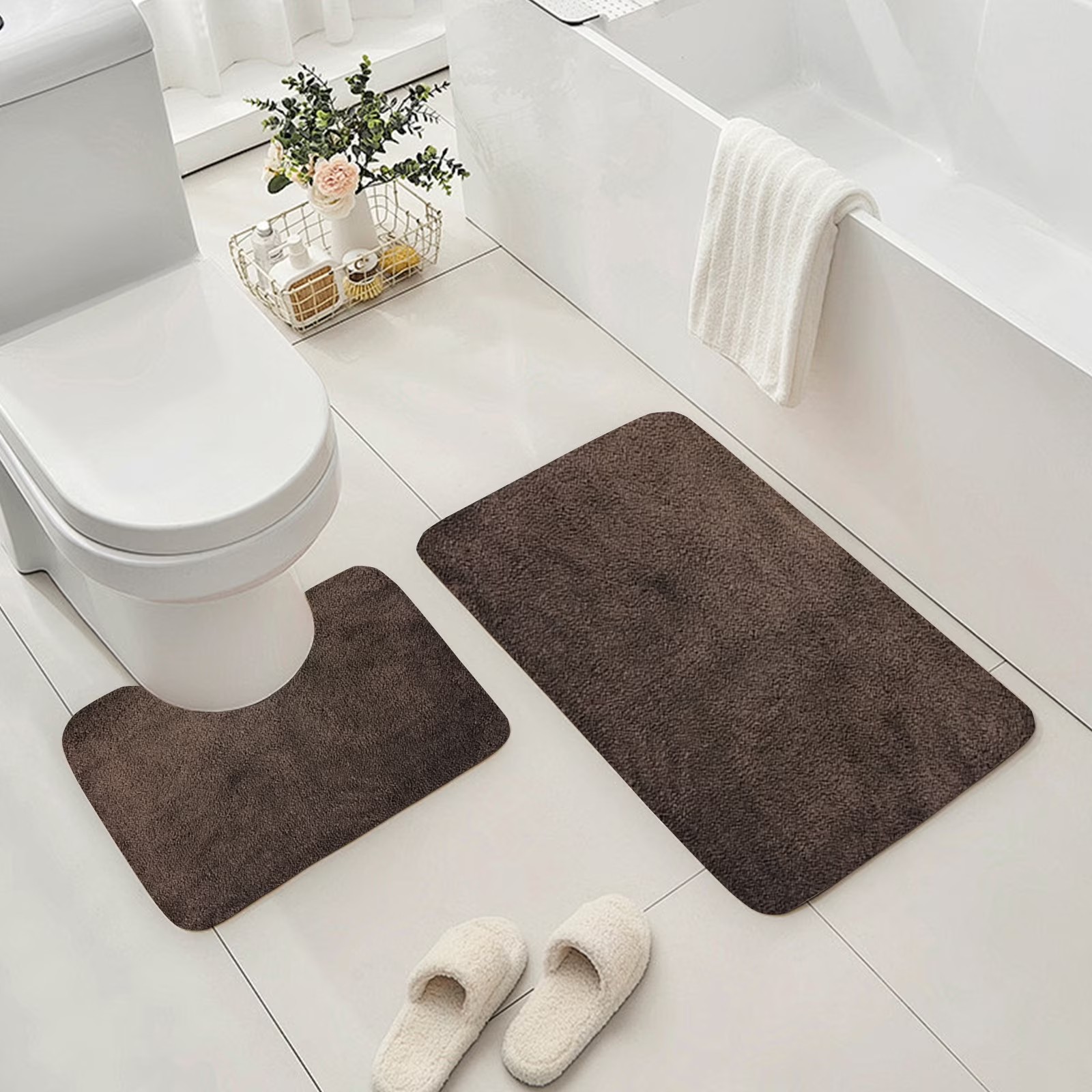 Two-piece Solid Color Bathroom Mat Set With Non-slip Backing - Ultra-absorbent Surface For Bathroom And Powder Room - Comfortable, Machine-washable Mat