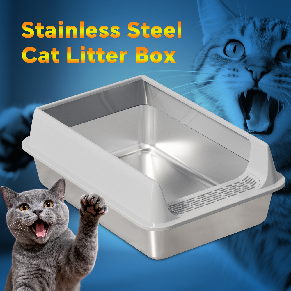 Black Stainless Steel Cat Toilet, Durable & Easy Clean, Hourglass Pedal Design, Height-Adjustable, Ideal For Large & Multi-Cat Households