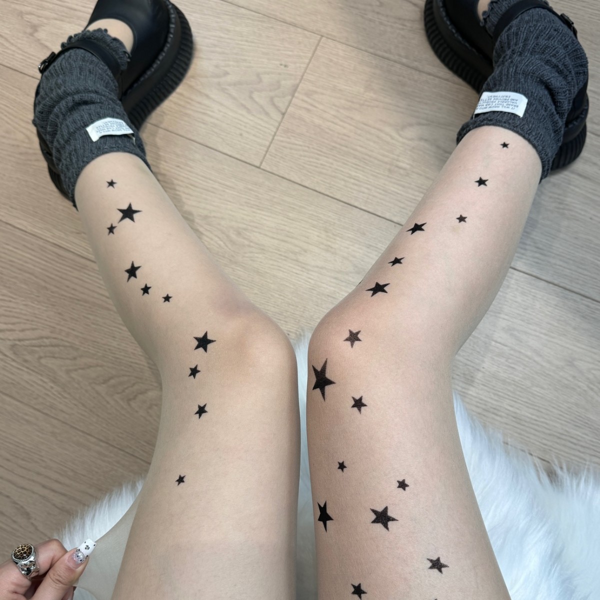 Sheer Star Print Tights, Y2K Tattoo Effect Pantyhose, Gothic Star Pattern Sheer Stockings For Women, Punk Aesthetic Daily & Party Wear