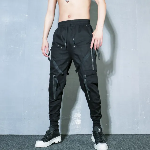 Cotton Loose Strap Multi Pocket Pants Black - Shop at LoveMi