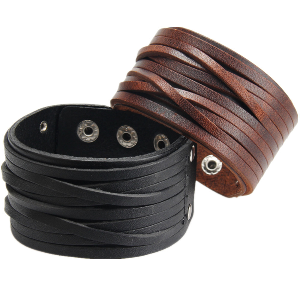 Leather Braided Bracelet Double Wide