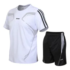 Running Training Clothes Men's Basketball Fitness Clothes Men's Sports Suits - White - View 1
