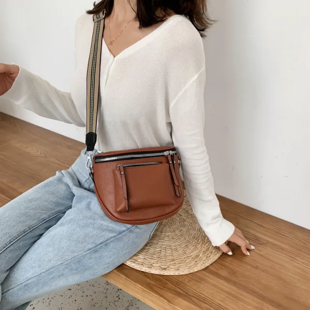 One Shoulder Crossbody Soft Leather Casual Saddle Bag Brown - Shop at LoveMi