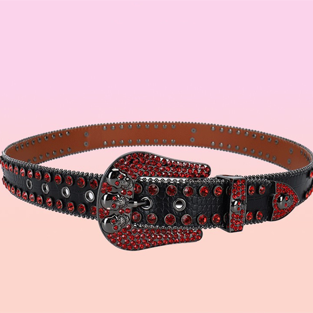 Title 2, Rhinestone Belt Black Red Inlaid Punk