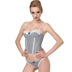 Fashion Plaid Comes With Cups, Free Bras, Corsets, Women's Court Abdomen Corsets, Slim Corsets - White - View 1