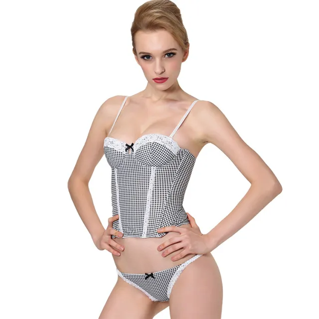 Fashion Plaid Comes With Cups, Free Bras, Corsets, Women's Court Abdomen Corsets, Slim Corsets White - Shop at LoveMi