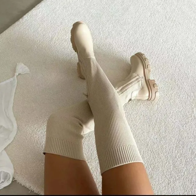 Ladies Casual Round Toe Platform Platform Boots Beige - Shop at LoveMi