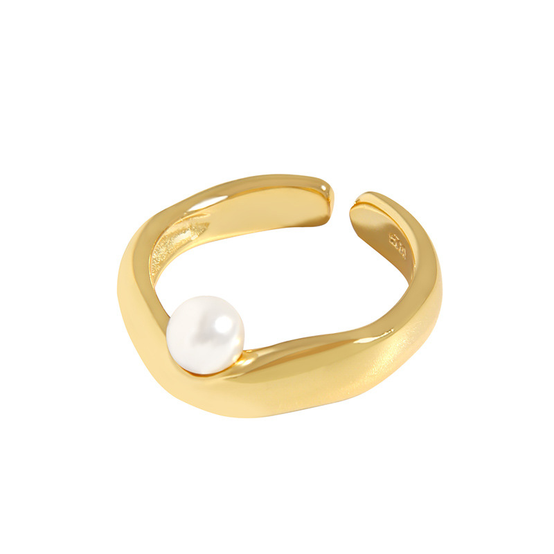 Minority Design Light Luxury Geometric Pearl Sterling Silver Ring