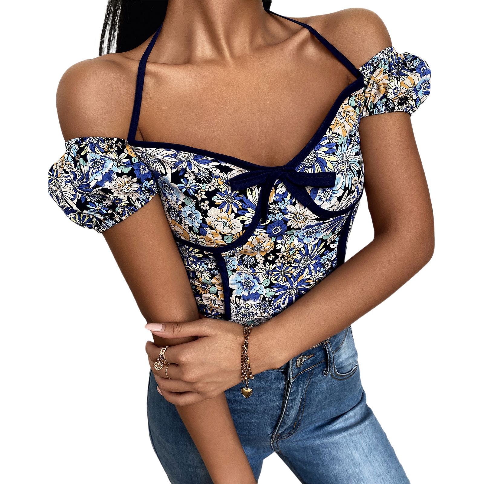 Title 2, Satin-trimmed Sexy Sling Halter Neck Bow Tie Top