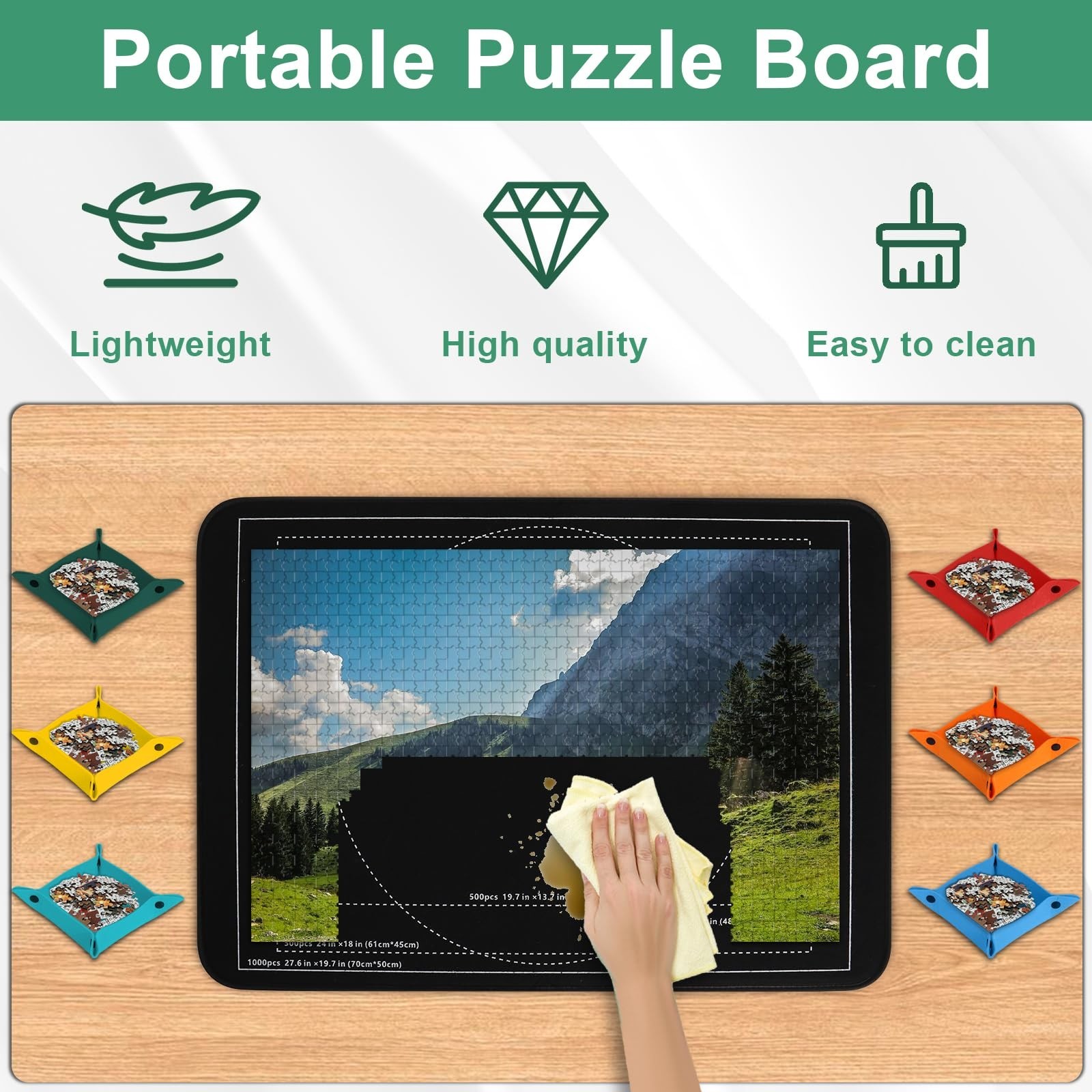 New 32x22  Pieces Jigsaw Puzzle Board With 6 Puzzle Sorting Trays & Cover