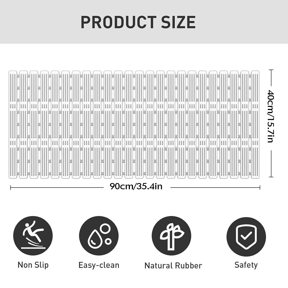 Non Slip Bath Mat Extra Large Shower Mat Bathtub Anti-Mold Rubber Strong Suction
