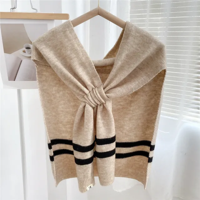 Striped Knitted Small Shawl Women's Outer Thickened Warm Scarf Double Beige - Shop at LoveMi