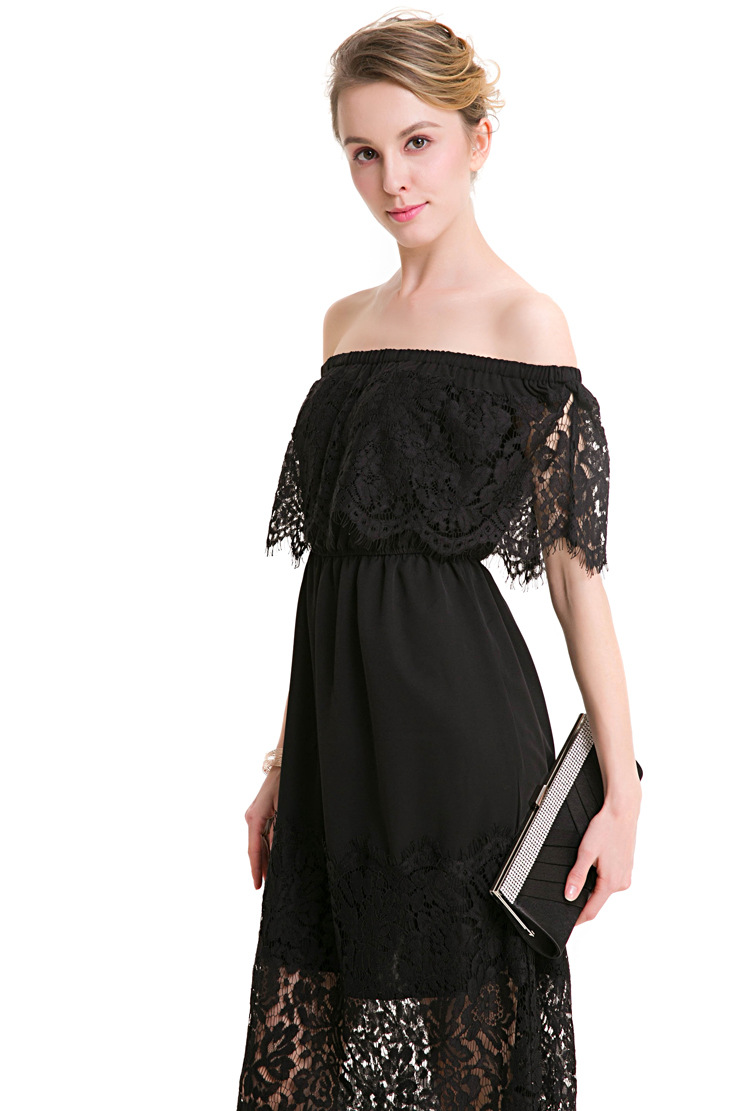 Sexy Strapless One-Neck Stitching Lace Dress