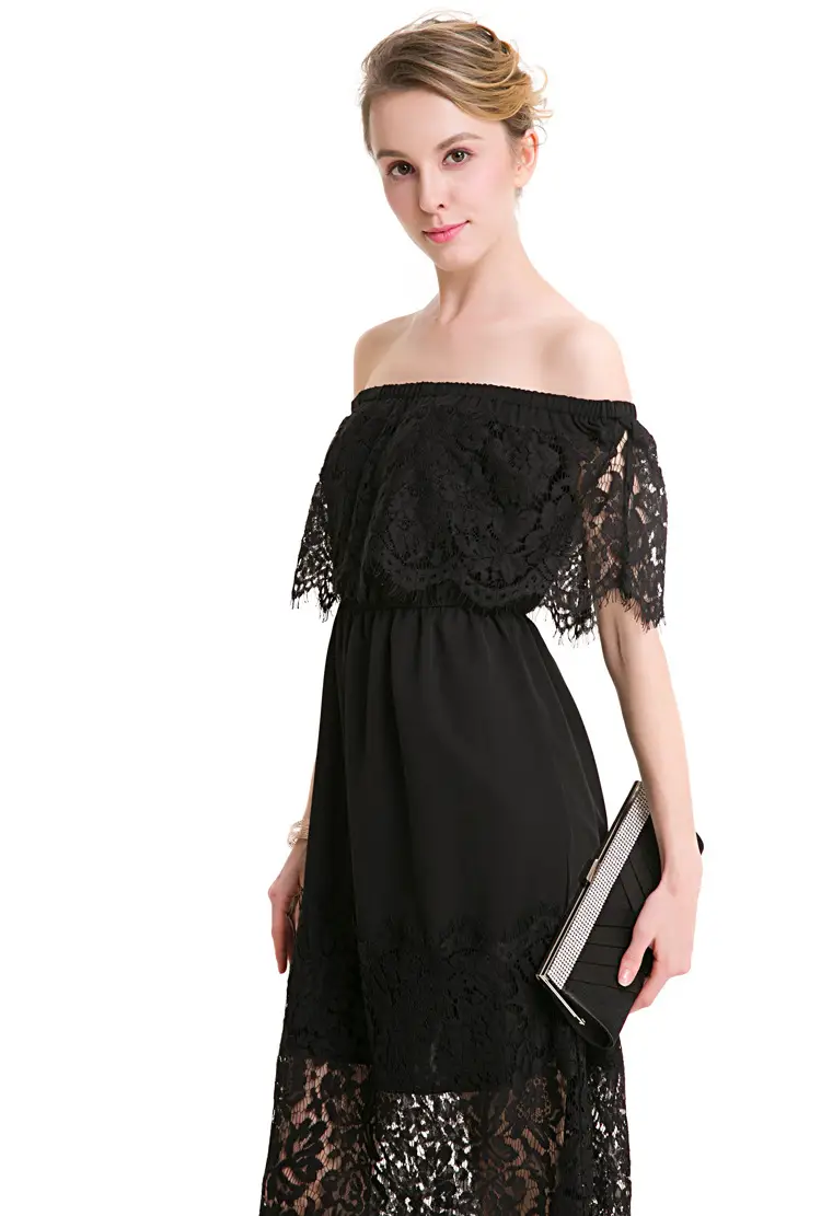 Sexy Strapless One-Neck Stitching Lace Dress