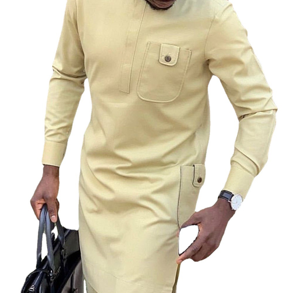 Casual Yellow Spring And Autumn Plain Cotton Stand Collar Printed Shirt