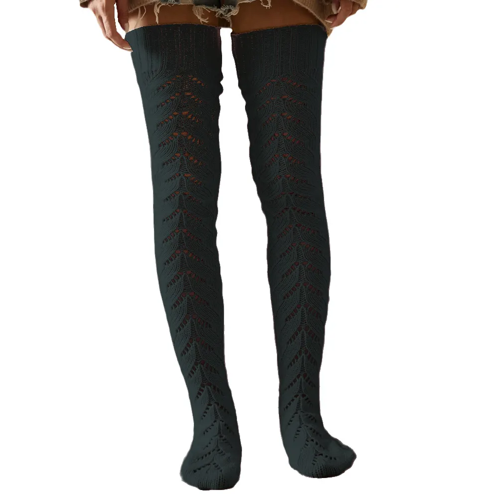Hollow Mesh Long Tube Over The Knee Knitted Socks Women - Black