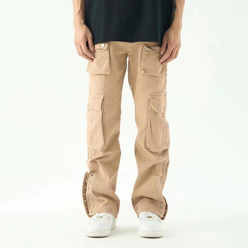 Title 2, Mens Multi Pocket Trousers Khaki Straight High...