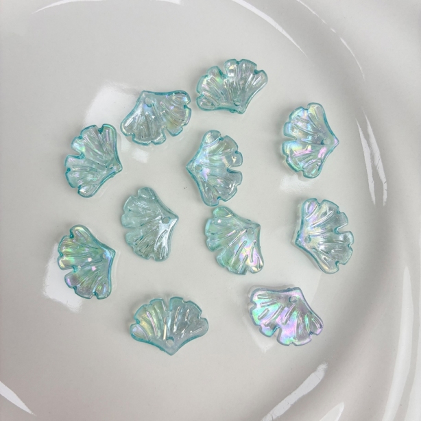 Translucent AB Iridescent Scallop Leaf Charms, Top-Hole Ribbed Acrylic Fan Pendants For DIY Hanfu Hairpins, Earrings & Necklace Drops.