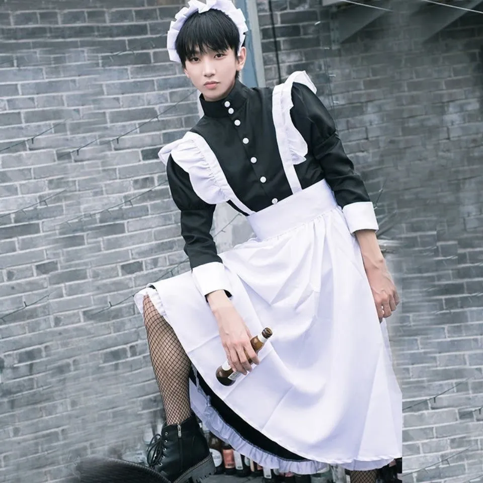 British Style Pearl Thread Long Cafe Maids Dress Cat Ear Uniform - Mens Costume Maids Cover