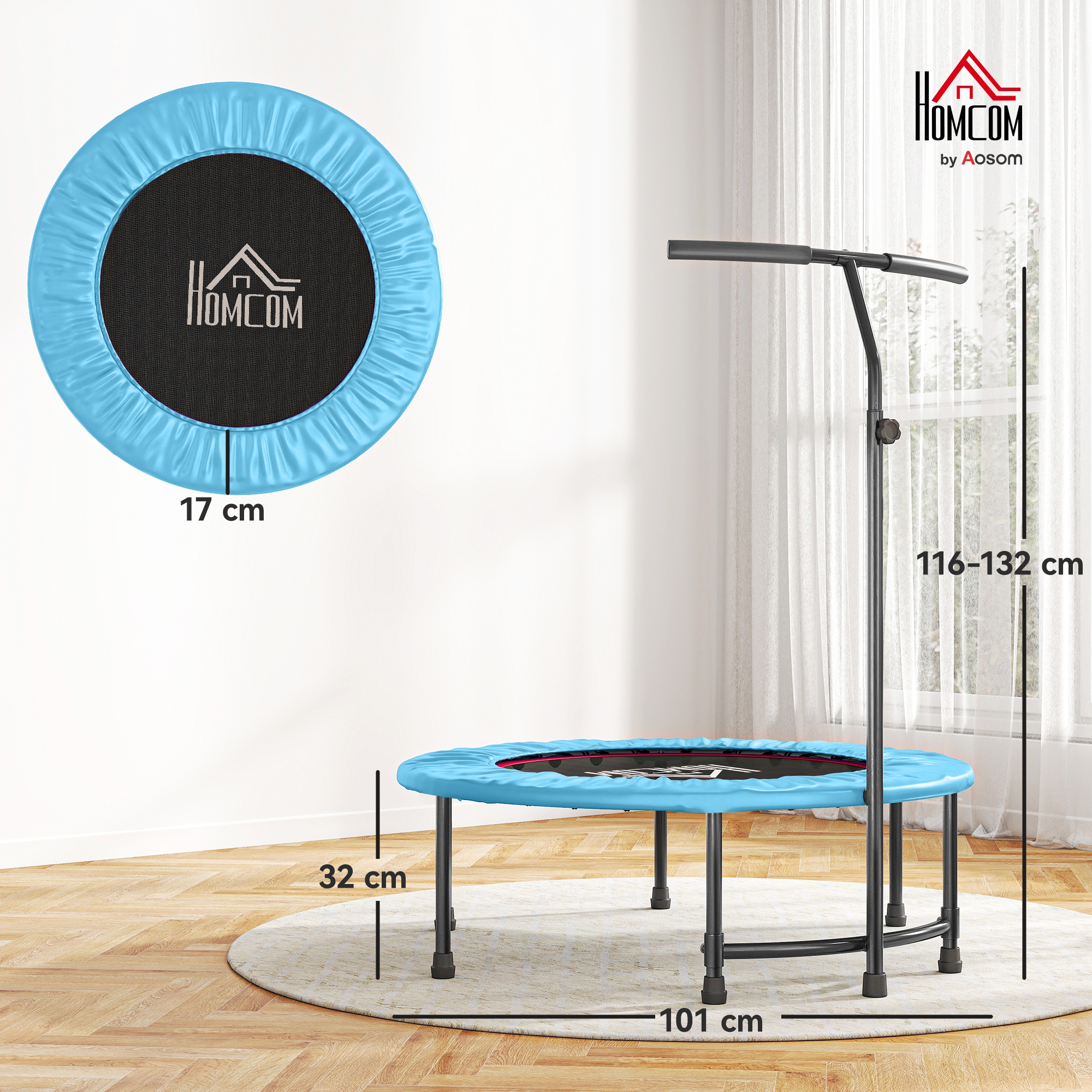 40 Inch Fitness Trampoline With Adjustable Handle, Rebound Mini Indoor Sports — image 2