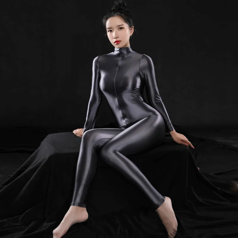 Silky Bodybuilding Pants, Oily Gloss, High Elasticity And Thinness - Navy Gray