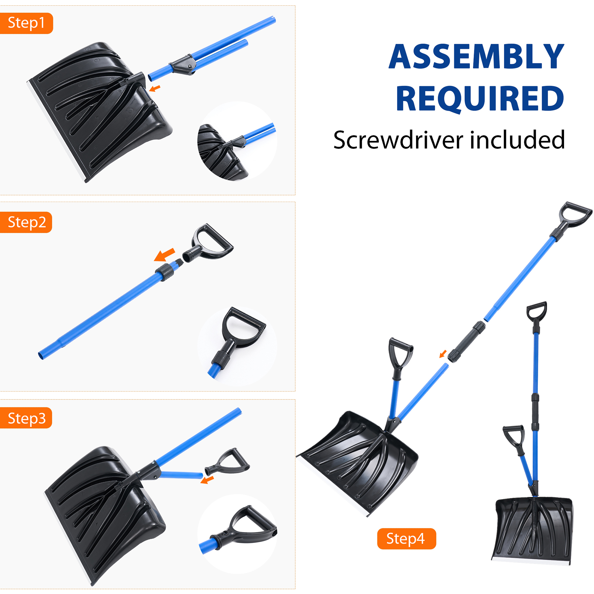 18IN Snow Shovel, Poly Blade, Spring Assisted Handle, Strain Reducing Design image 2