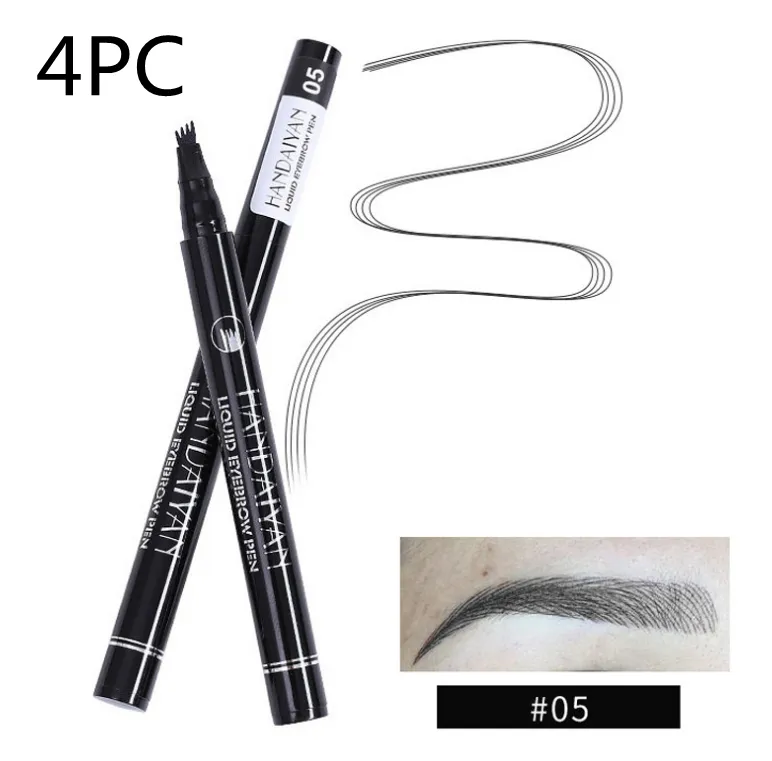 Microblading Eyebrow Pencil Waterproof Fork Tip Tattoo Pen Tinted Fine Sketch Eye Brow Pencils Long Lasting Eyebrows - 05Black 4Pc