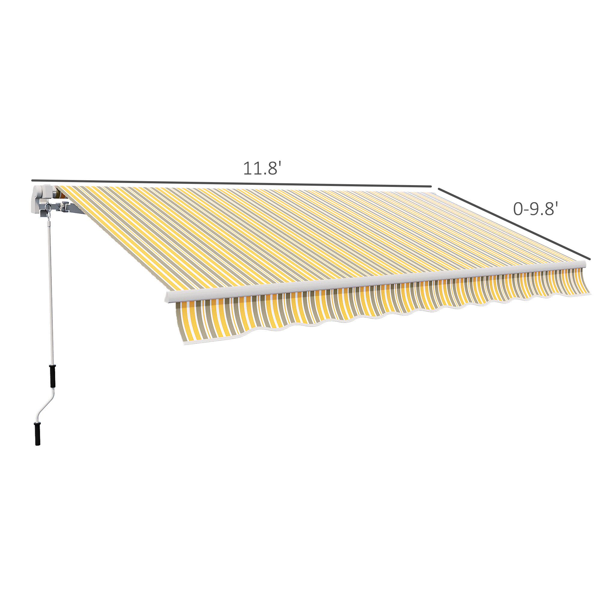 12 X 10 Manual Retractable Awning Outdoor Sunshade Shelter For Patio, Balcony, Yard, With Adjustable & Versatile Design, Yellow And Grey