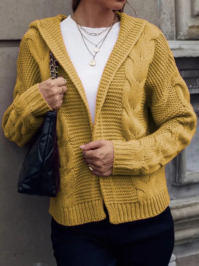 New Slim Fitting Women's Hooded Cardigan Sweater Coat Yellow - Shop at LoveMi