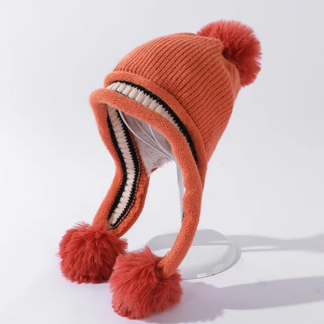 Ladies Knitted Hat Colorblock Casual Ear Guards For Warmth Orange - Shop at LoveMi