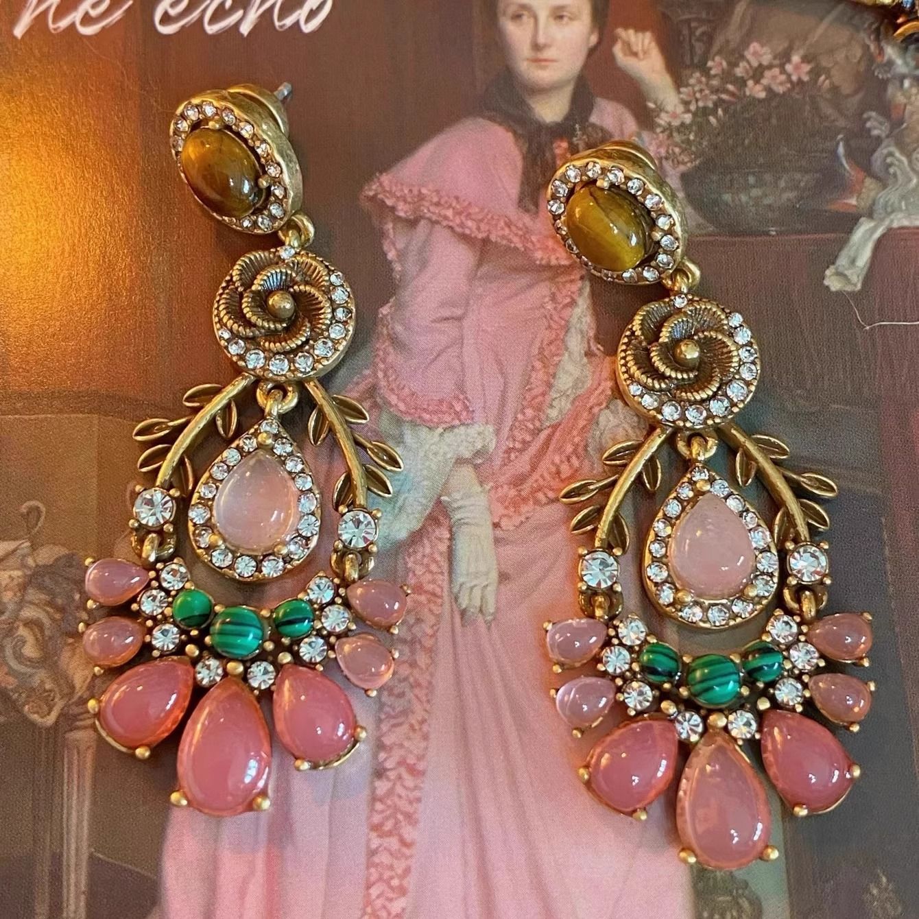 Vintage Floral Tassel Earrings, Heavy Craft Vintage Retro Elegant Stud Ear Jewelry For Women