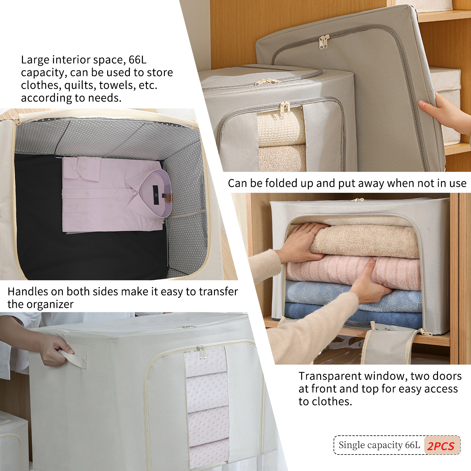 2PCS Foldable Oxford Cloth Storage Boxes Large Capacity With Clear ...