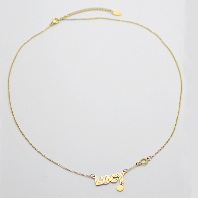 Unfading 14K Gold Hollow LUCY Letters Ins Style Fashion All-match Pendant Necklace
