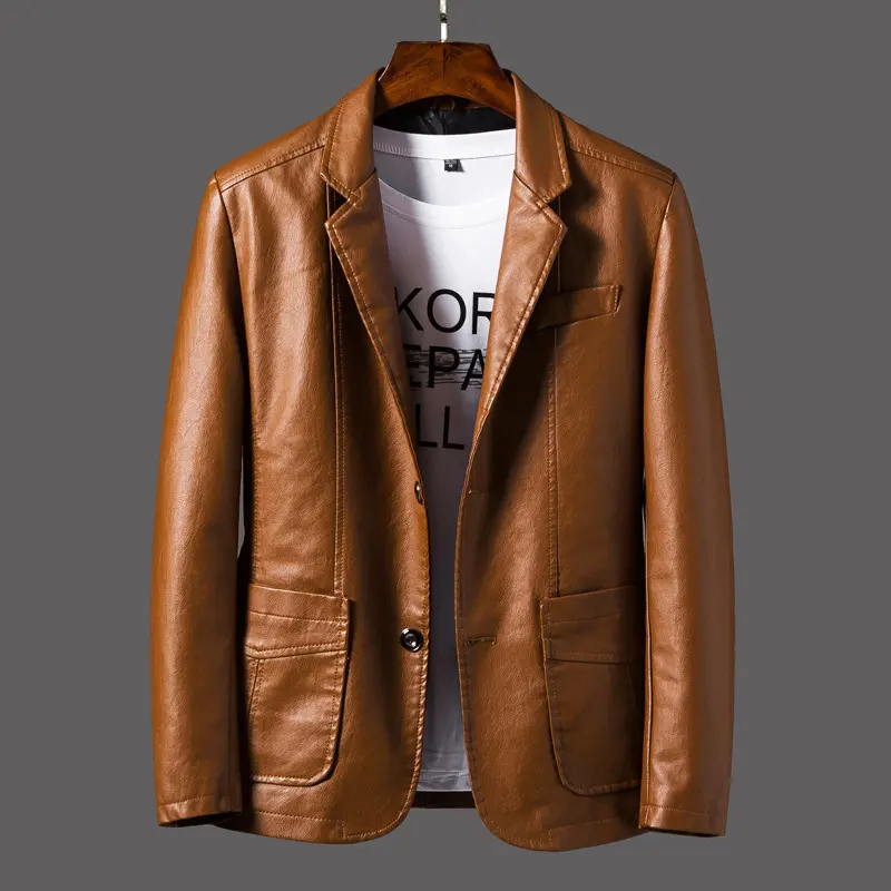 Leather Men's Autumn and Winter Jacket Thin Lapel