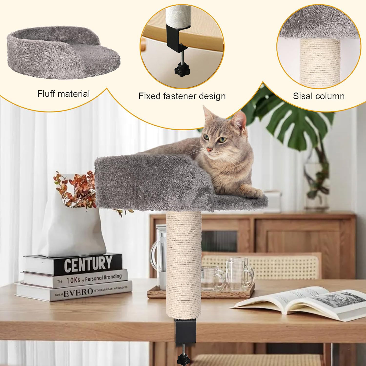 Cat Climbing Structure With Suspended Nest Table Clamp Adjustable Height