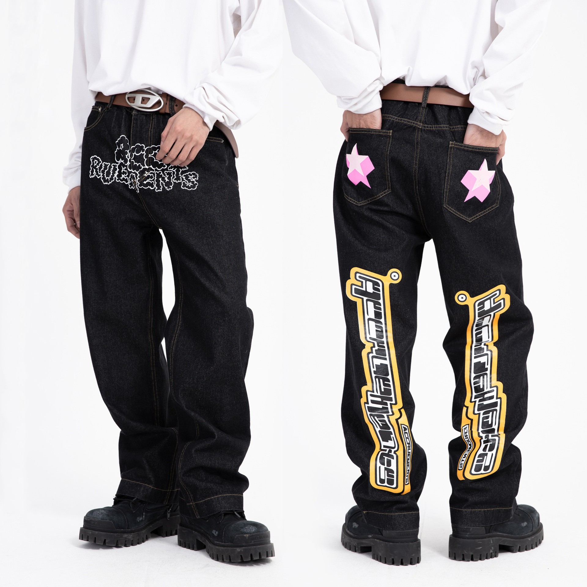 Title 2, High Waist Jeans Original Slimming Trousers Men...