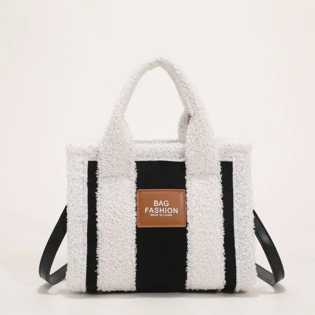 Women's Fashion Lambswool Clash Of Colors Handbag Shoulder Crossbody Bag Black - Shop at LoveMi